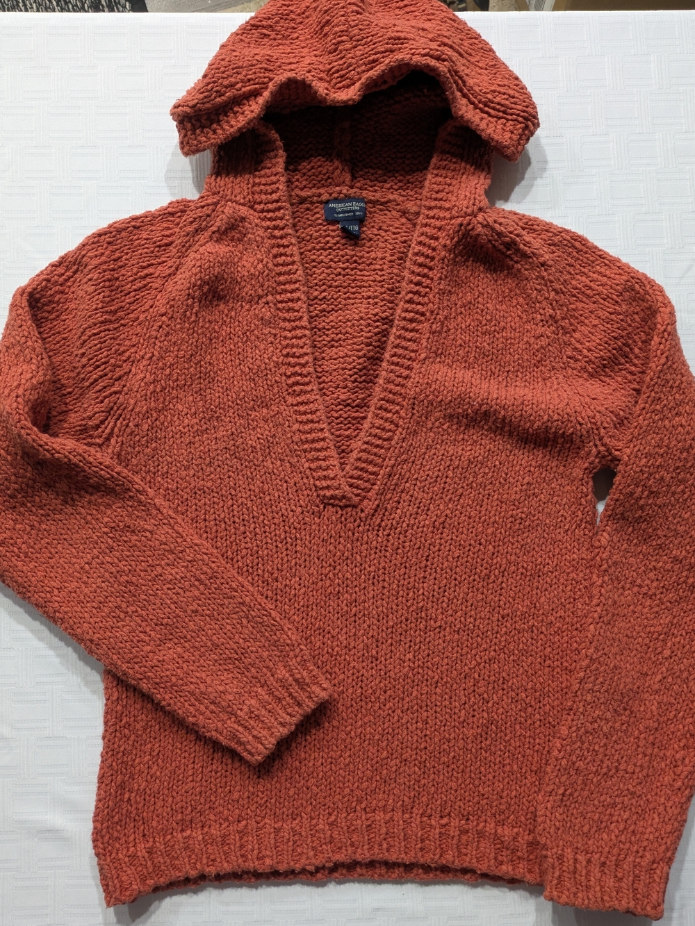 American Eagle Y2K Chunky Knit Hooded Sweater Rust Terracotta Women XXL